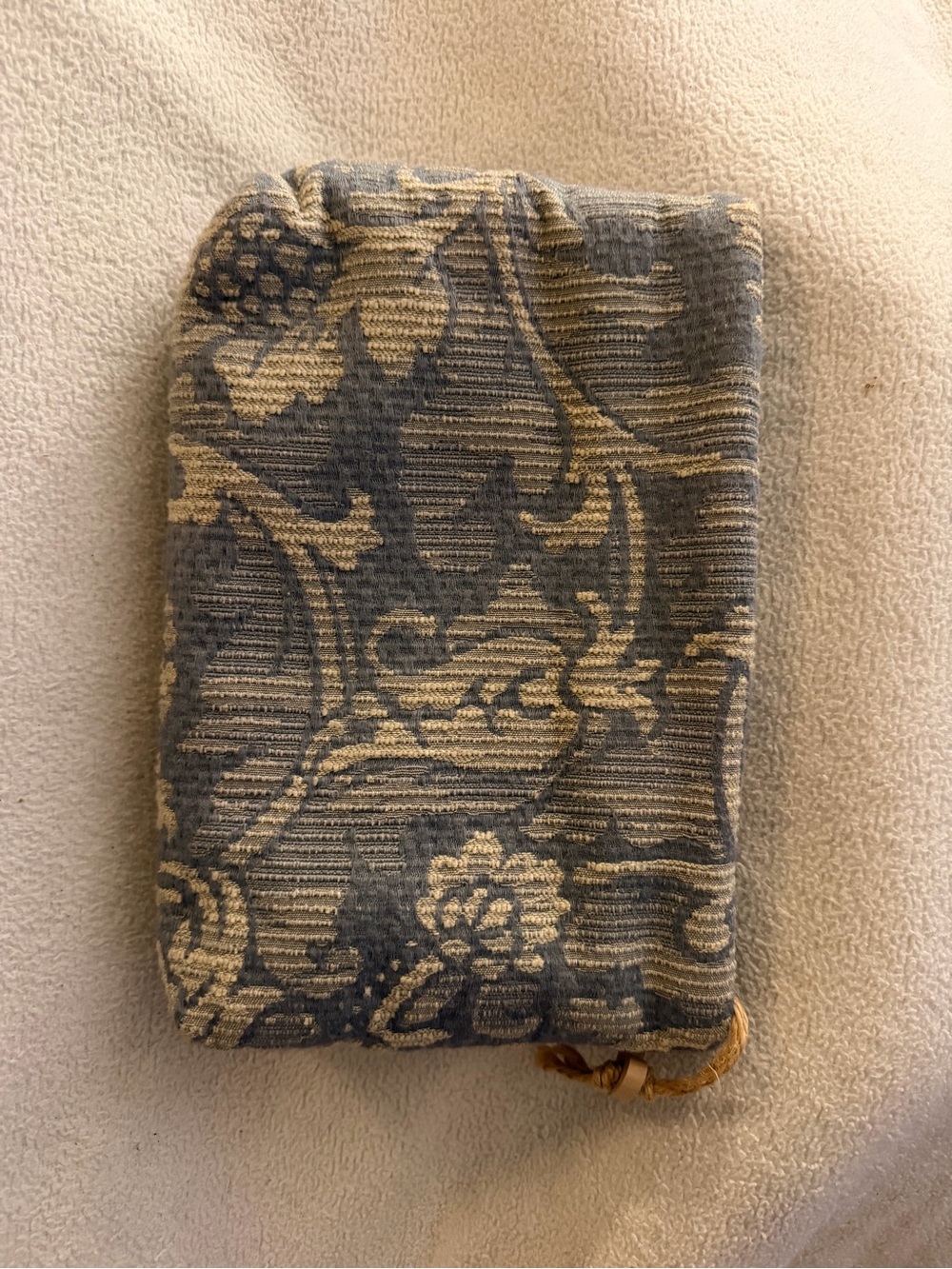 Blue and Cream Floral Jacquard Throw Pillow Cover - Unbranded